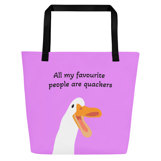 All my favourite people are quackers (Pink/Purple) - All-Over Print Large Tote Bag