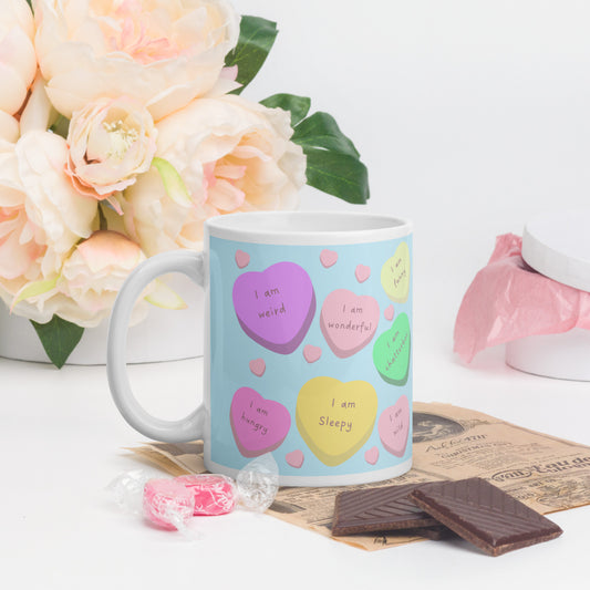 Love heart affirmations -White glossy mug