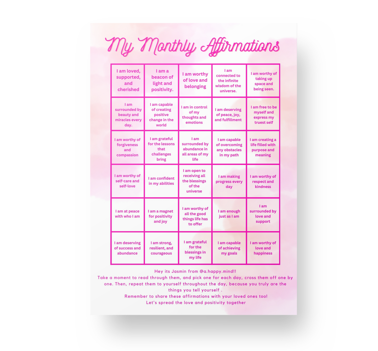 Monthly affirmations - Digital download